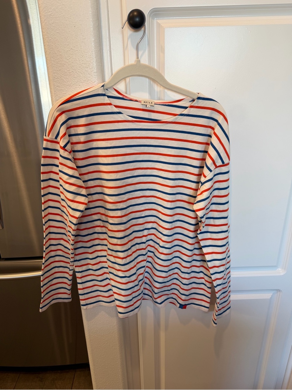 KULE White Long-Sleeve Tee with Red & Blue Stripes